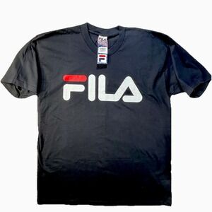 VTG 90s FILA  Logo T-Shirt Mens L Black Spell Out Streetwear Y2K Made in USA NWT